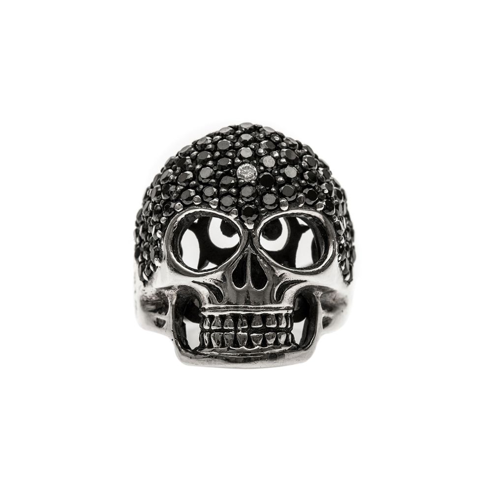 Bague Tête de Mort Précieuse Argent Zirconium Noir