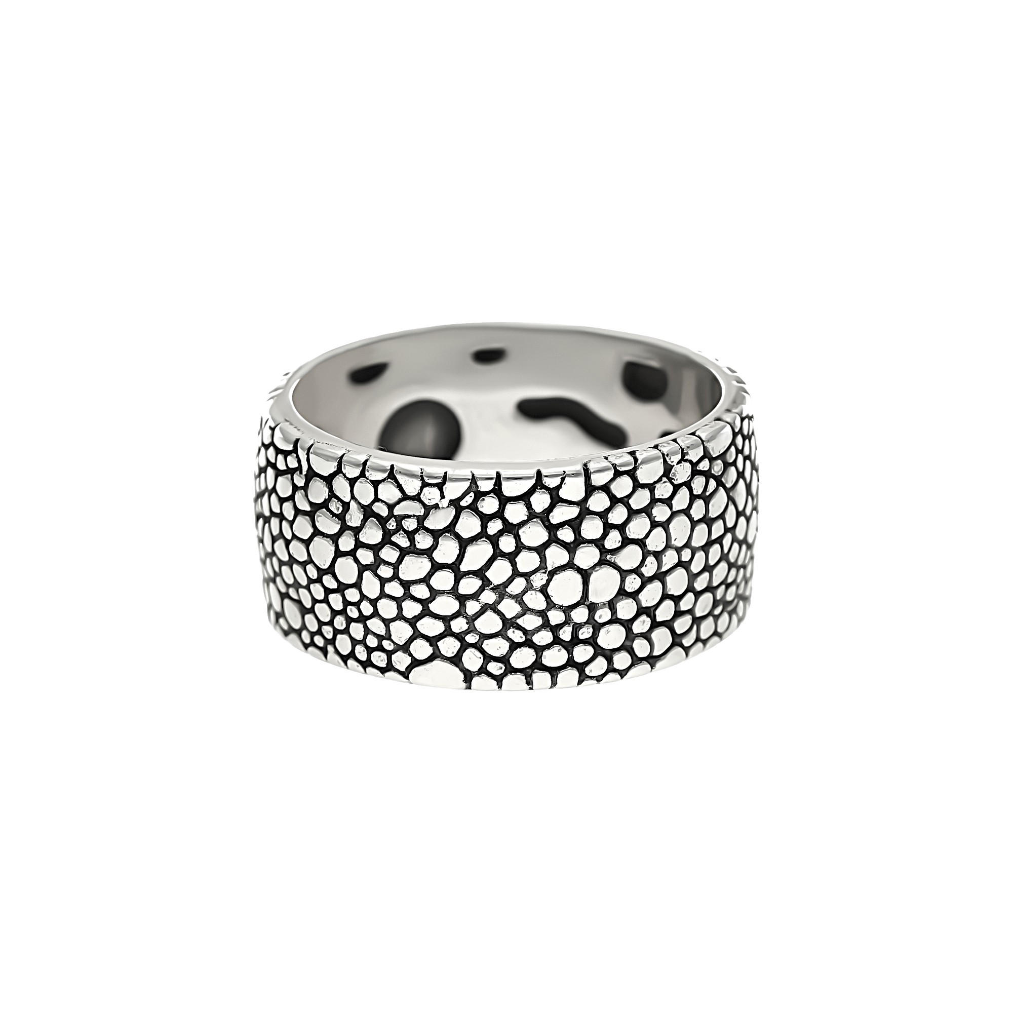 Bague anneau écailles homme argent 925 motif ciselé sur toute la surface 13,95g grandes tailles