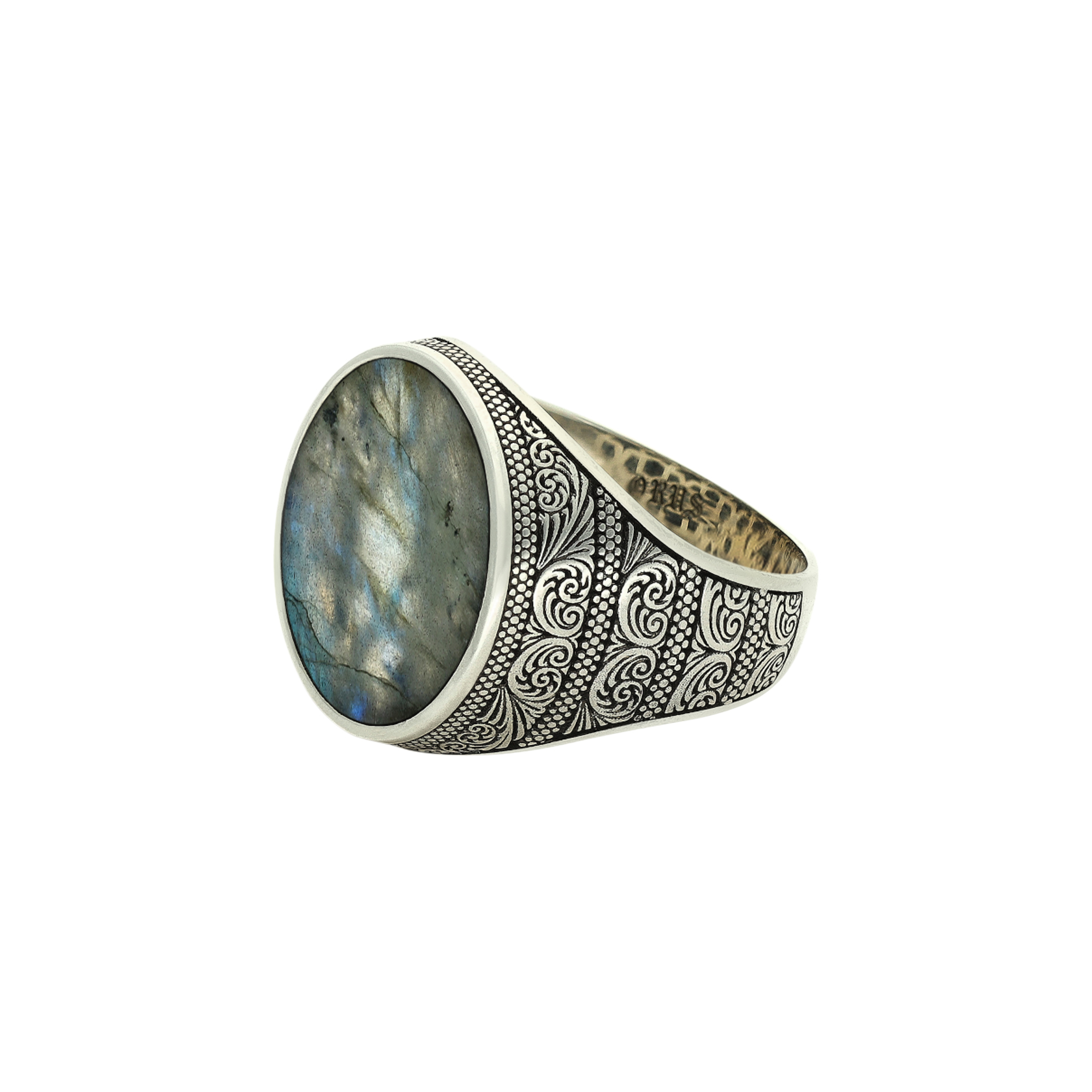 Bague Poétique homme argent 925 pierre labradorite — reflets irisés, Orus Rings