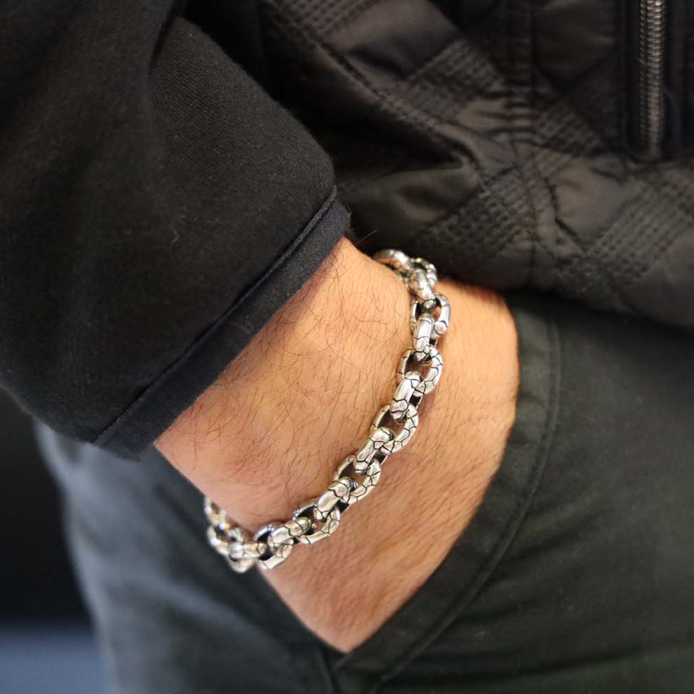 Alternative view of Bracelet homme argent rocaille