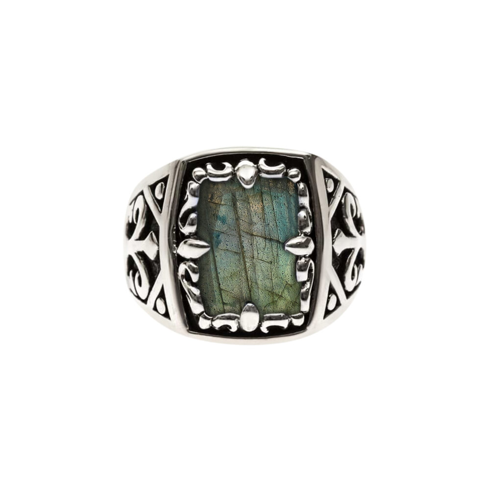 hevalière L'Esprit du Roi homme argent 925 avec pierre labradorite naturelle — Orus Rings