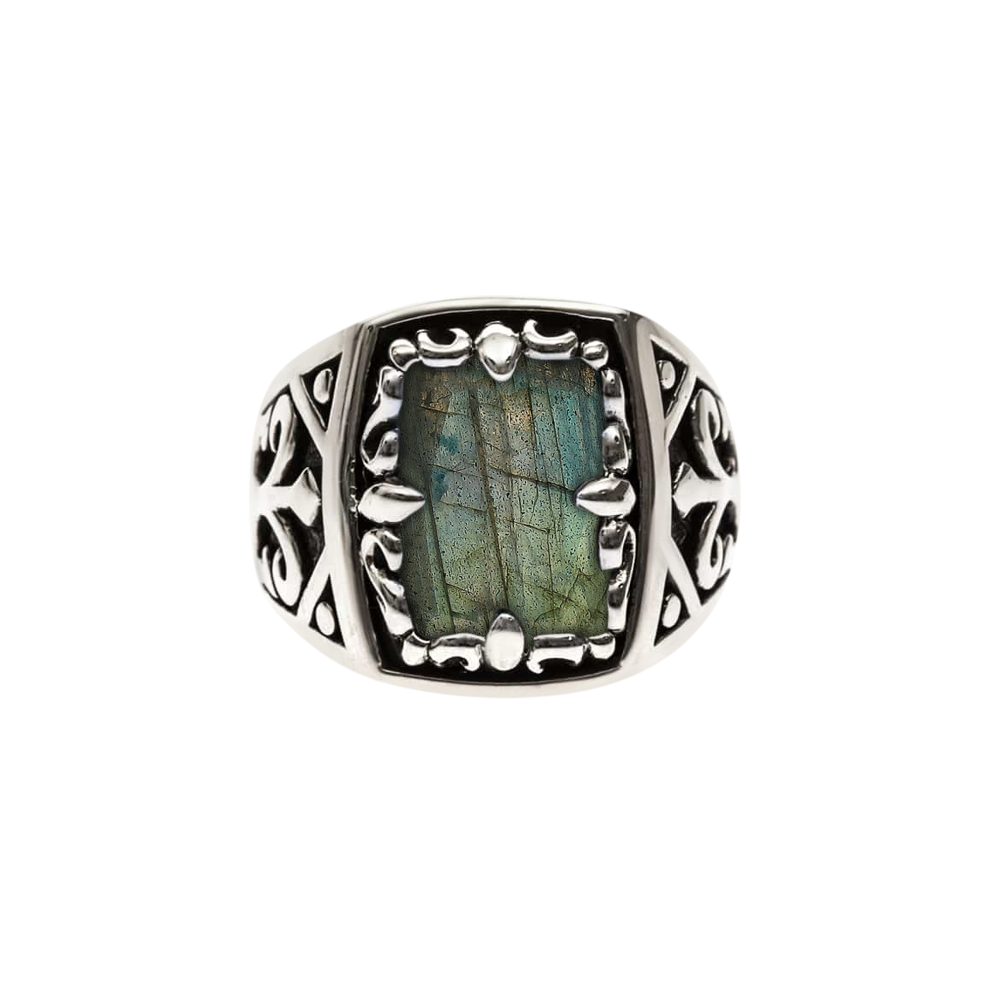 hevalière L'Esprit du Roi homme argent 925 avec pierre labradorite naturelle — Orus Rings