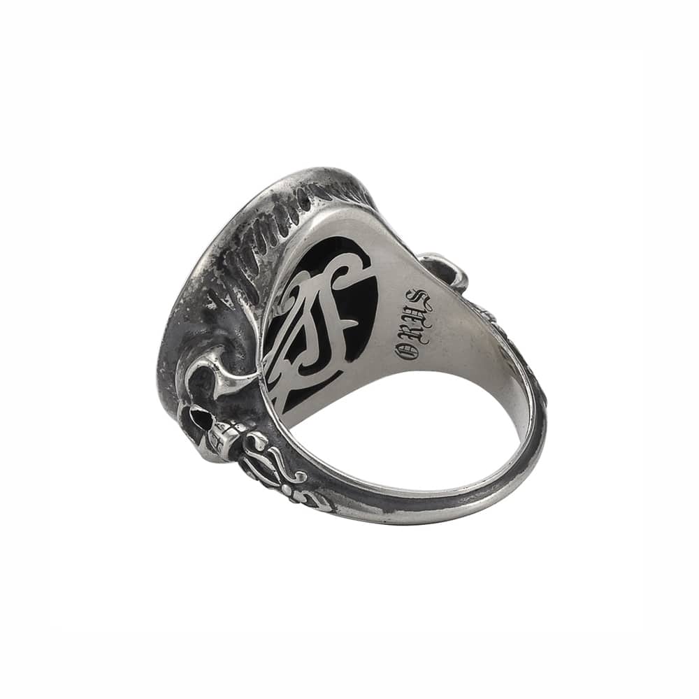 Alternative view of Chevalière Argent Onyx Têtes de Mort Memento Mori