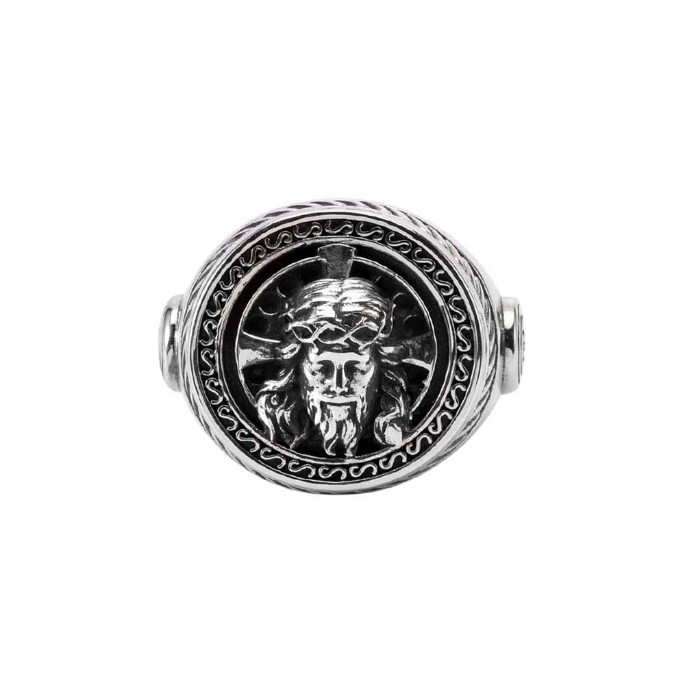 Chevalière homme argent 925 tête Jésus Christ sculptée bijou chrétien massif