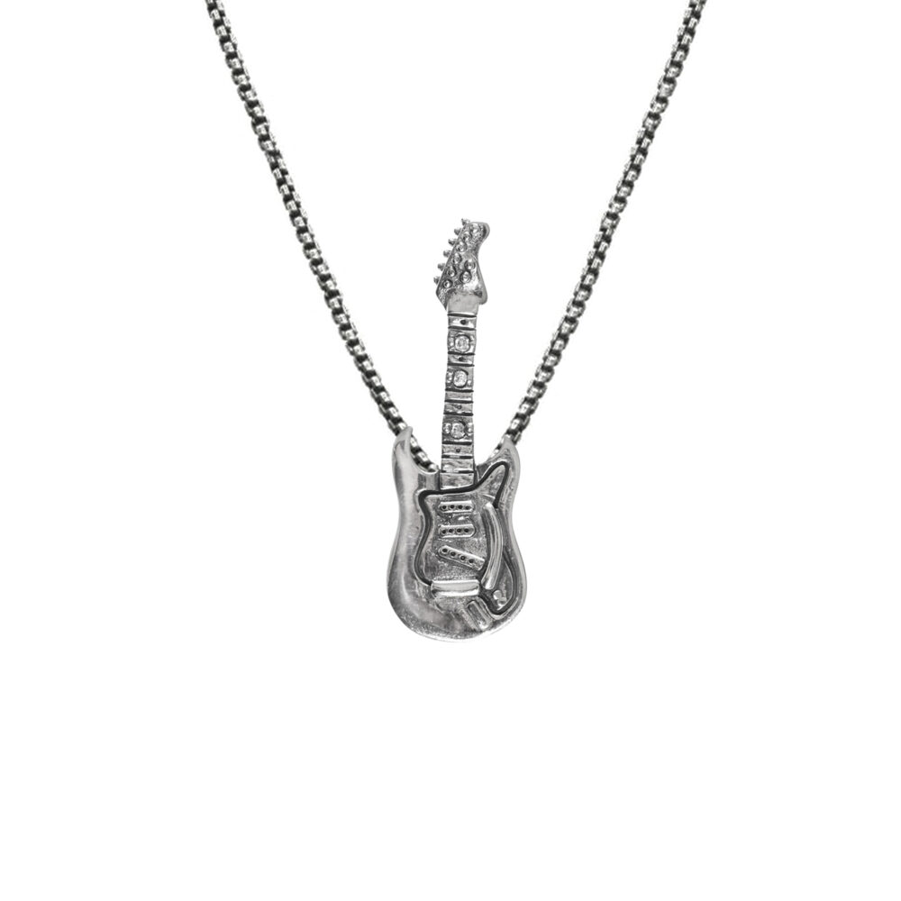 Collier argent guitare rock