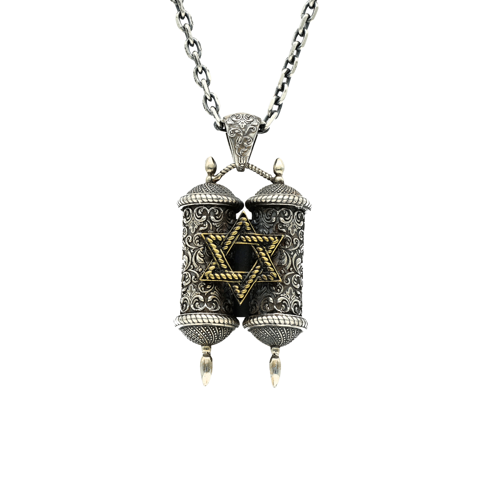 Collier argent 925 massif pendentif Sefer Torah original bijou judaïque 27g