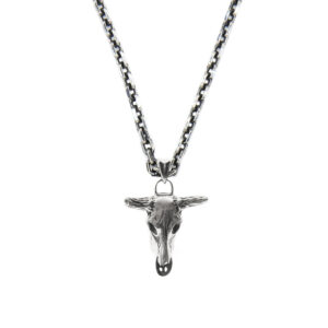 Collier argent 925 tête de buffle pendentif rock bohème homme 28g chaîne 50cm
