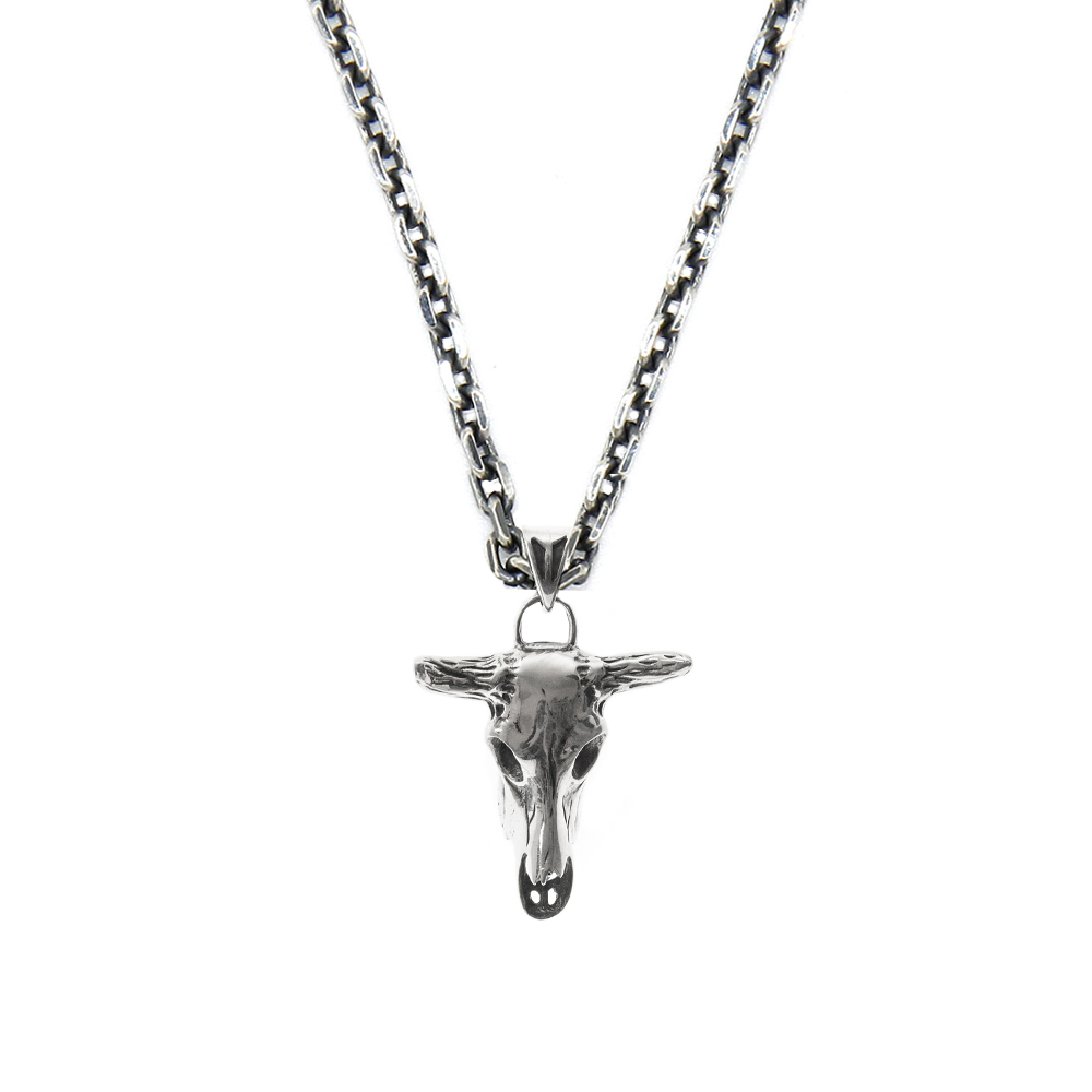 Collier argent 925 tête de buffle pendentif rock bohème homme 28g chaîne 50cm