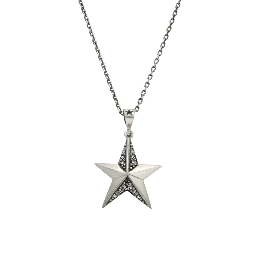 Collier étoile pavée argent 925 serti zirconium blanc mixte collection Rock Factory 16,7g