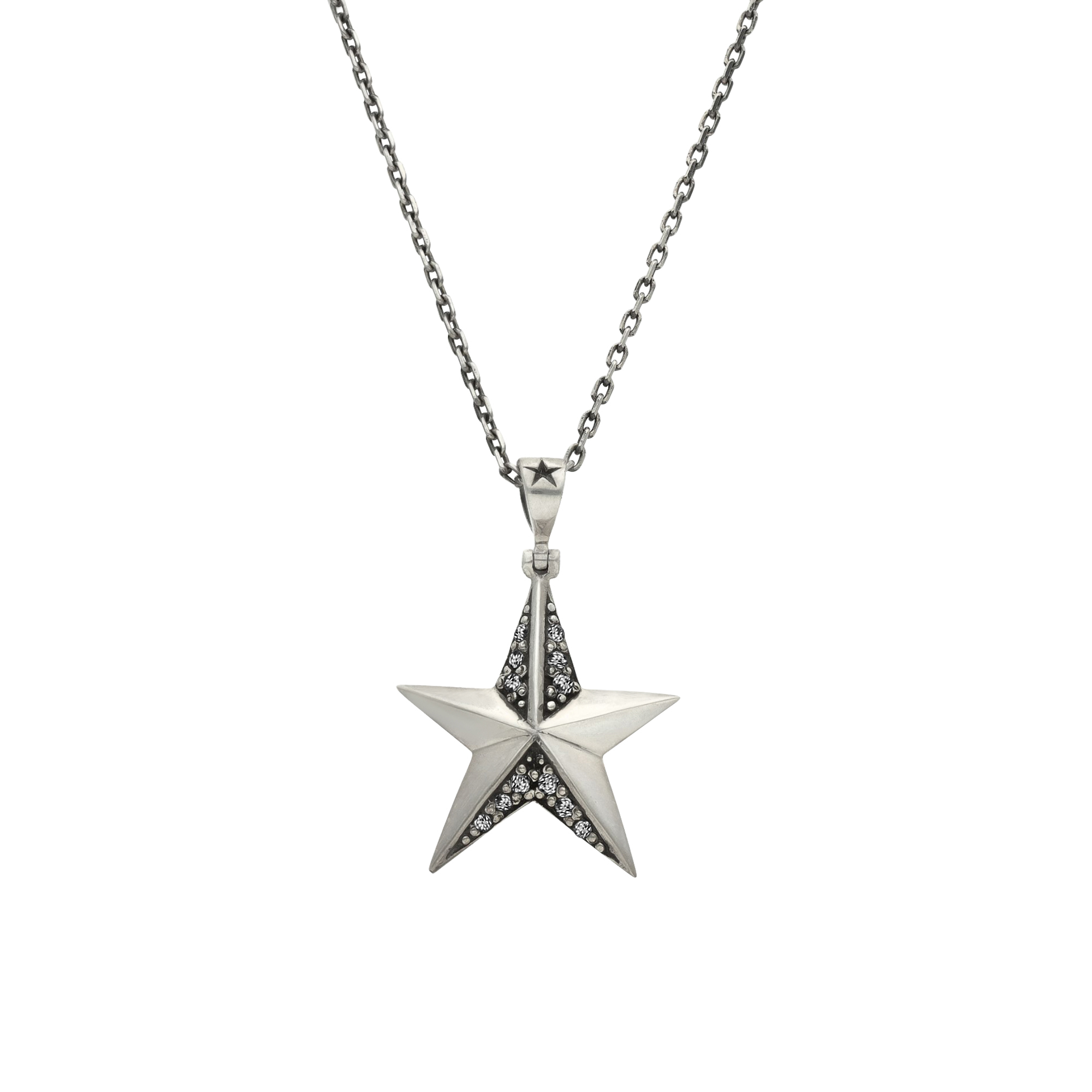 Collier étoile pavée argent 925 serti zirconium blanc mixte collection Rock Factory 16,7g