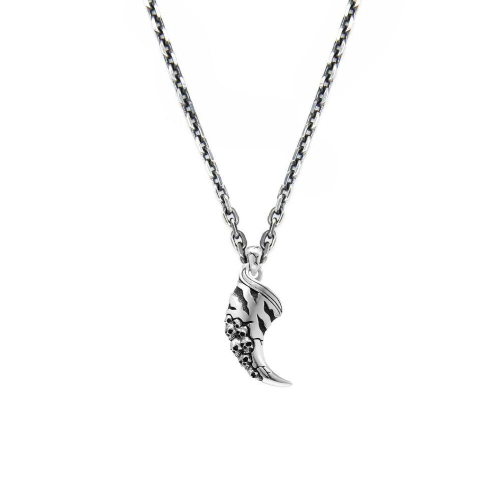 Collier homme argent griffe d'enfer et tête de mort