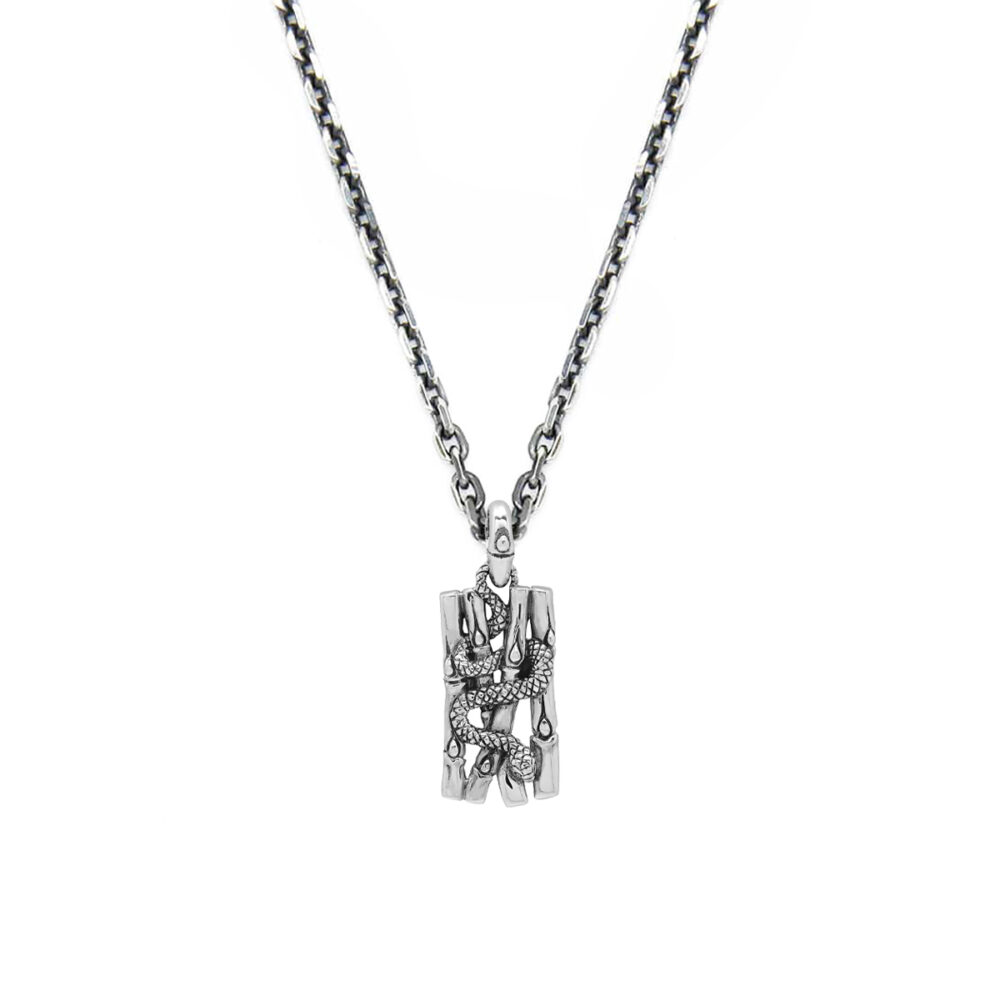 Collier homme argent serpent et bambou